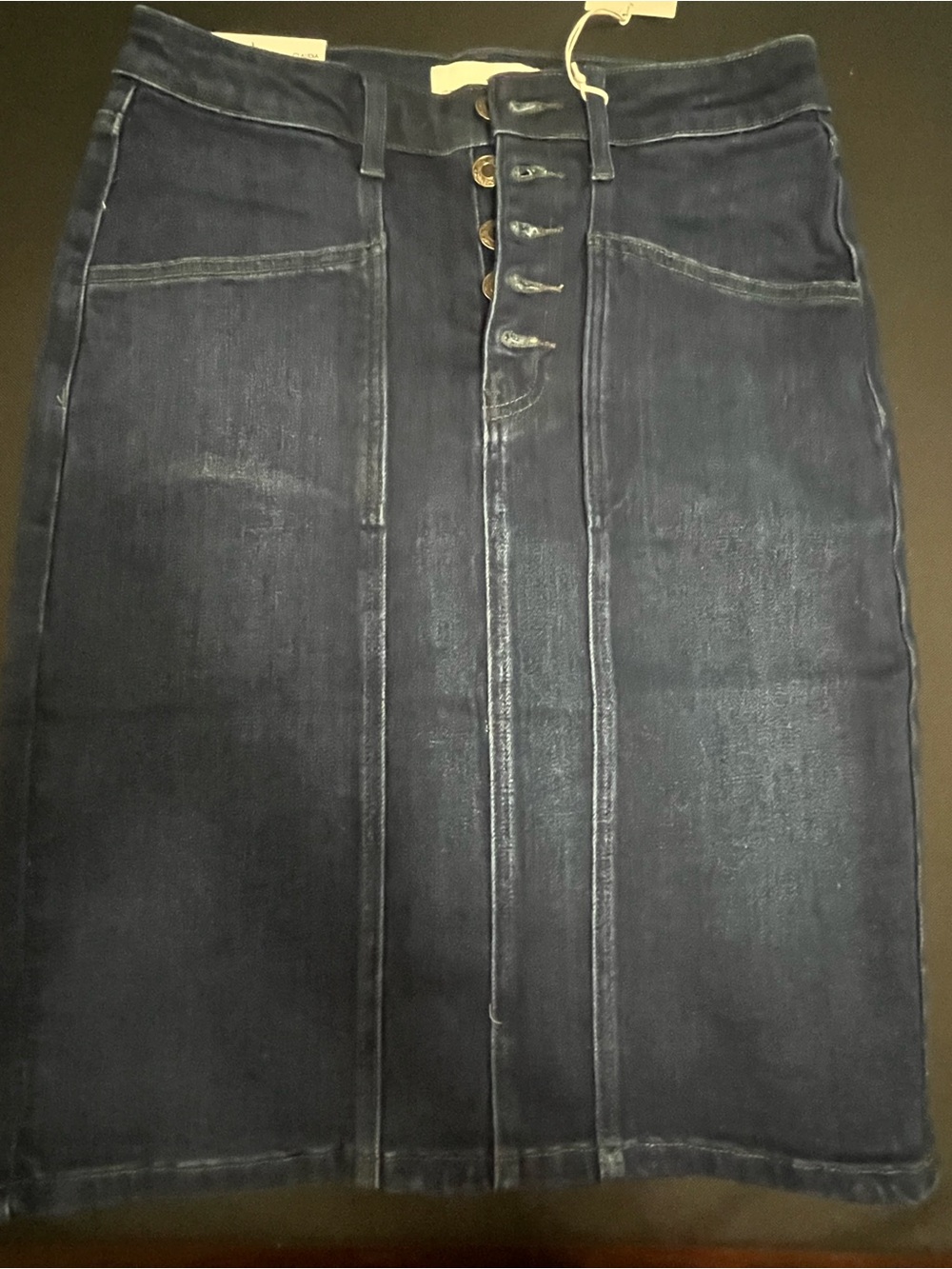 Dark Blue Women’s Dark Denim Jean Pencil Skirt with Button Fly Size Medium NEW